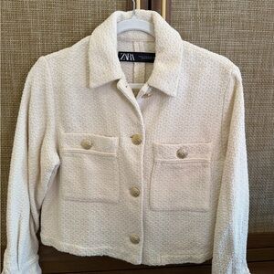 Zara Off-White Bouclé Button-Front Jacket